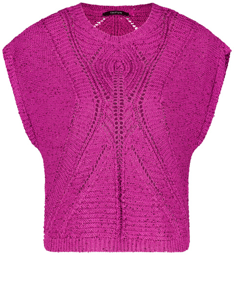 Kurzarmpullover mit transparentem Ajoursmuster