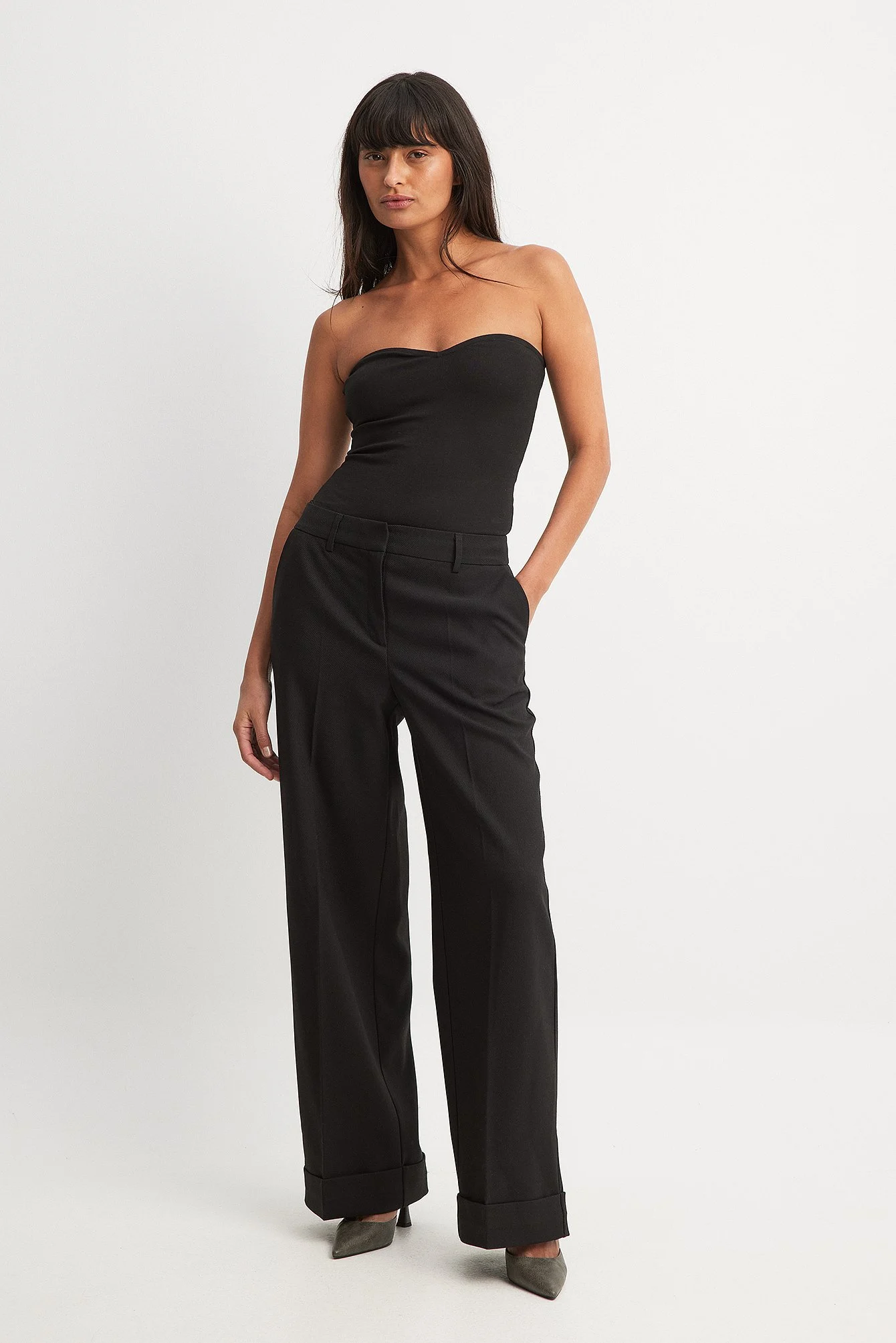 Krempelbare Twill-Anzughose mit mittlerer Taille