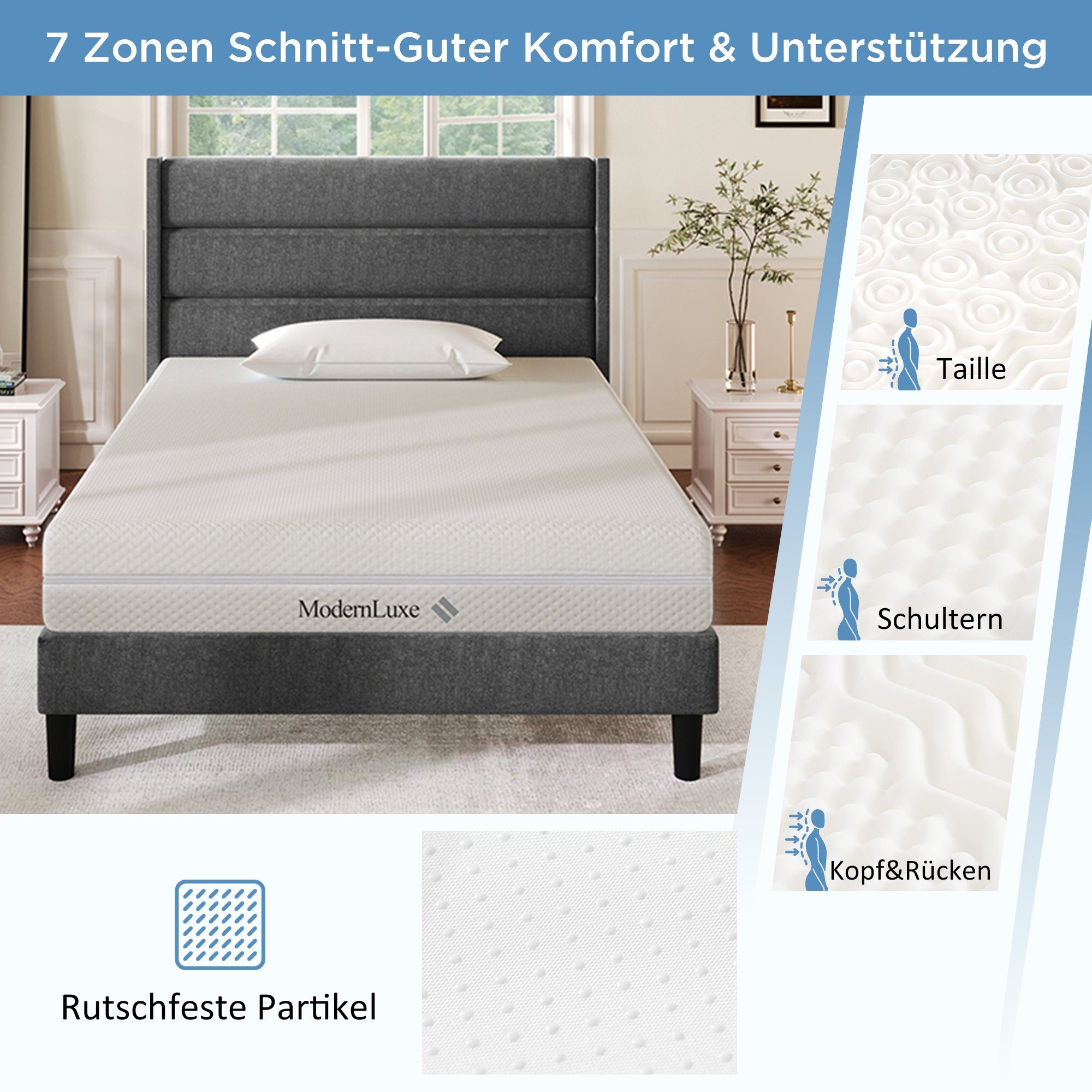 Kaltschaummatratze 7 Zonen, H2 und H3, SOFTWEARY, 20 cm hoch, (90x200 cm), waschbarer Bezug