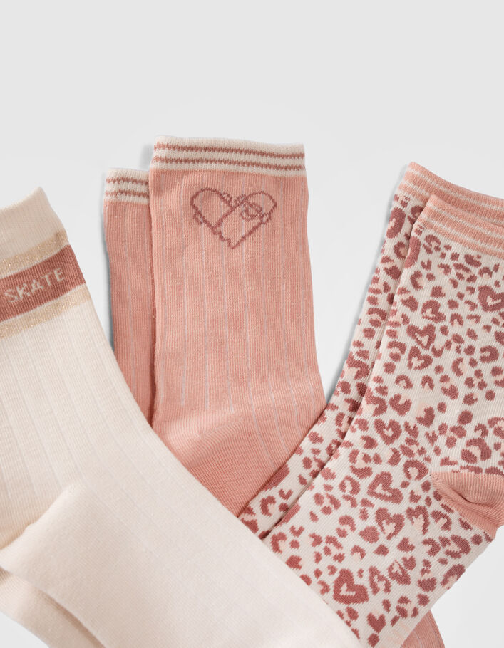 Chaussettes roses, écrues, marron fille