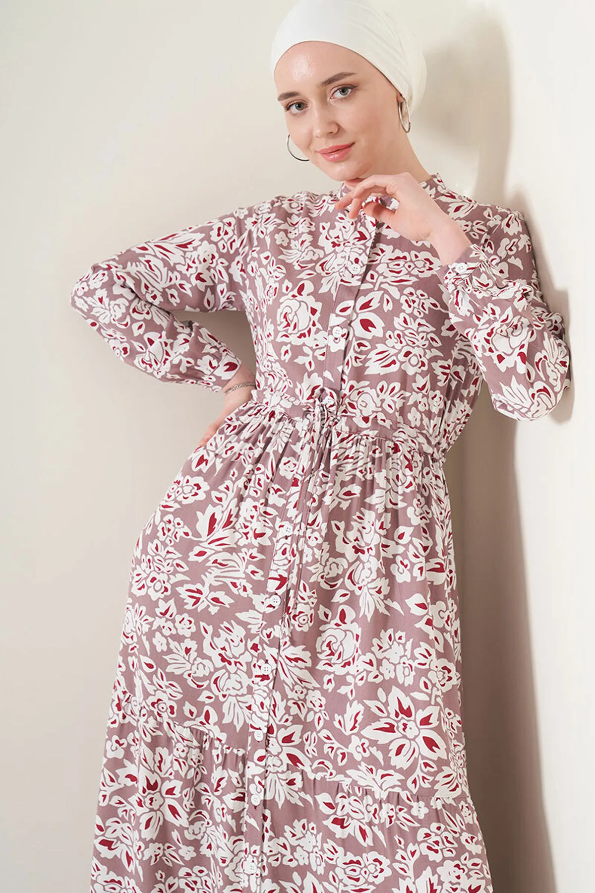 Bigdart  2144 Hijab-Kleid mit Richterkragen – Getrocknete Rose