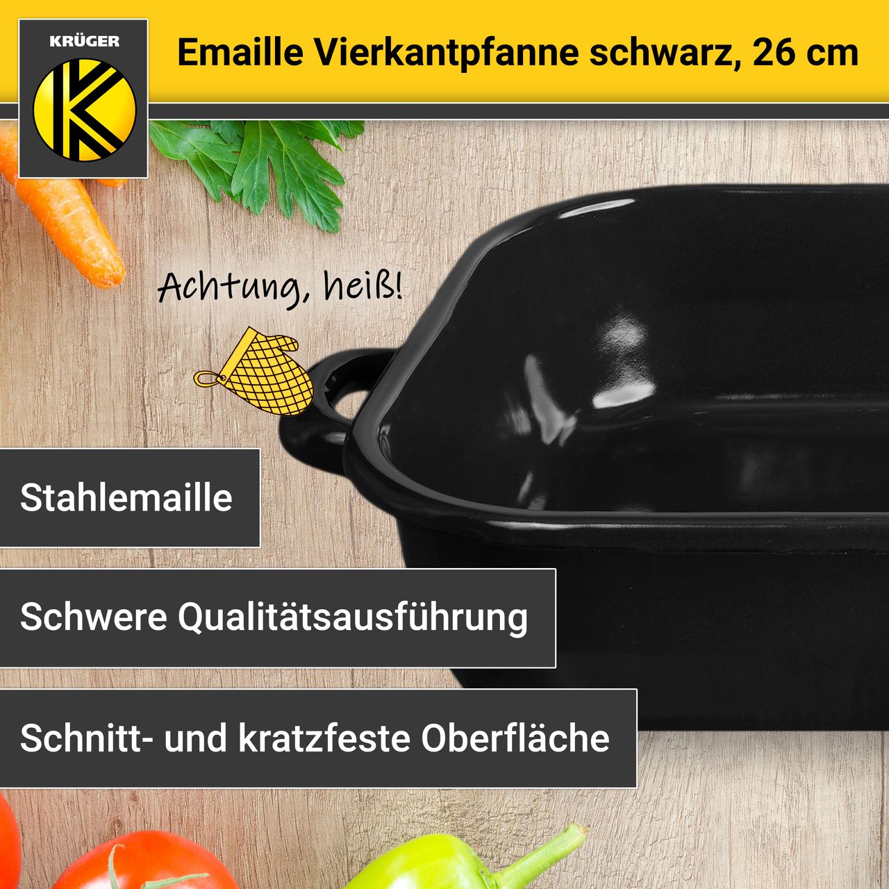 Karl Krüger Emaillierte Vierkantpfanne schwarz, 26 cm