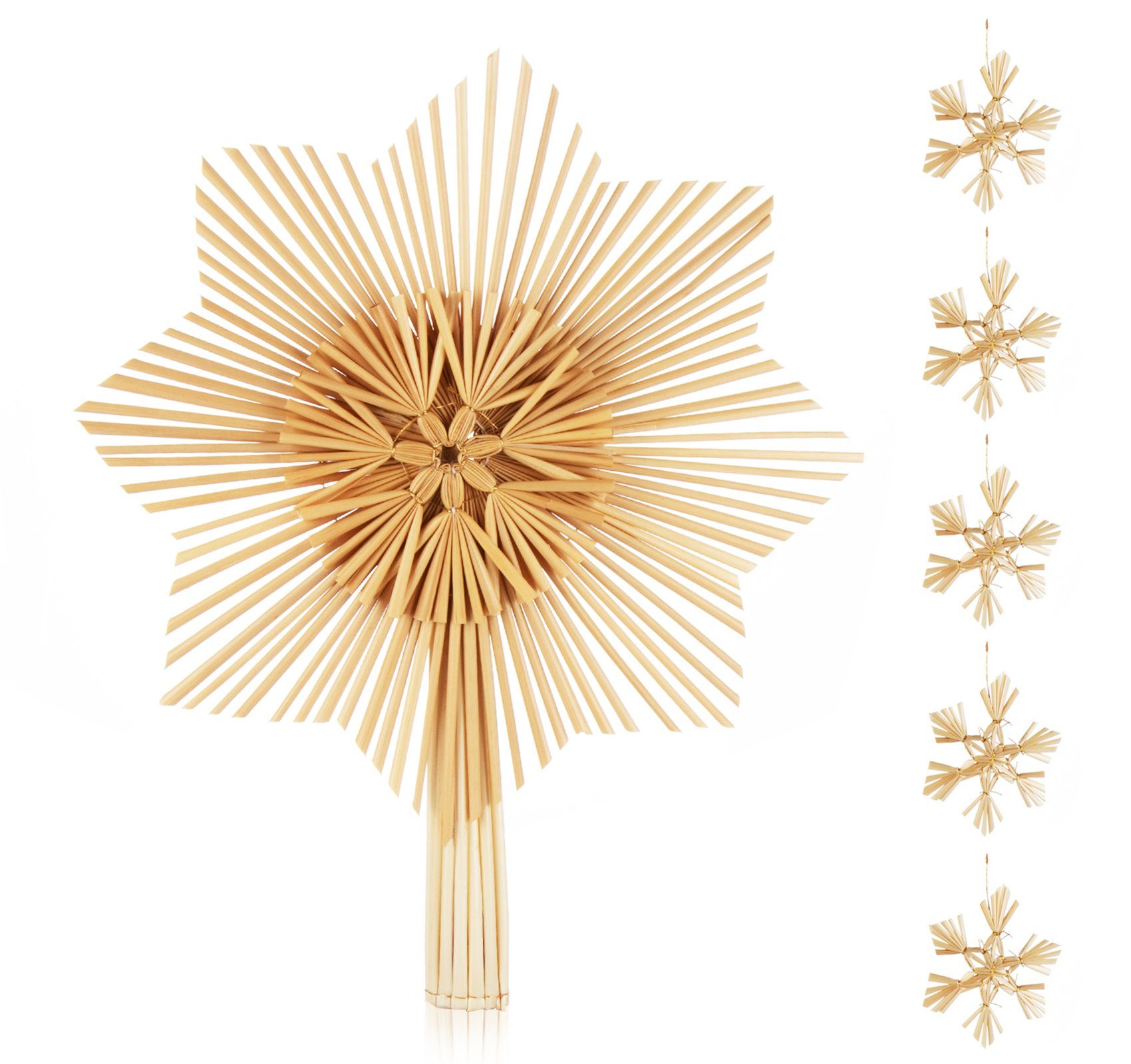 Homewit Christbaumschmuck Weihnachtsbaumspitze Natürlicher Christbaumspitze Stern aus Stroh (6-tlg), Schmuck Strohstern-Spitze für den Weihnachtsbaum Christbaum