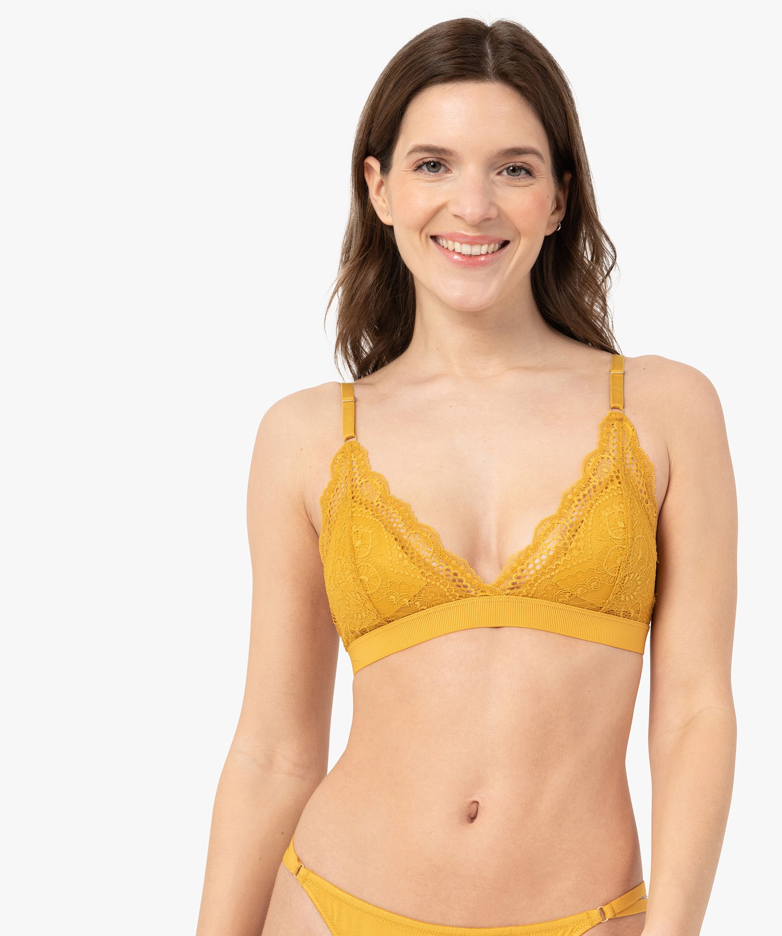 Soutien-gorge triangle en dentelle jaune | GEMO