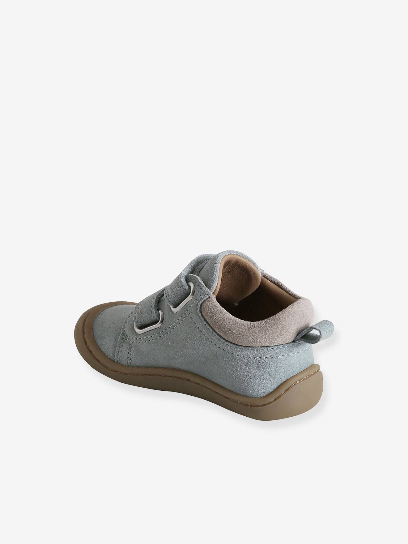 Bottillons scratchés cuir souple bébé 4 pattes vert sauge