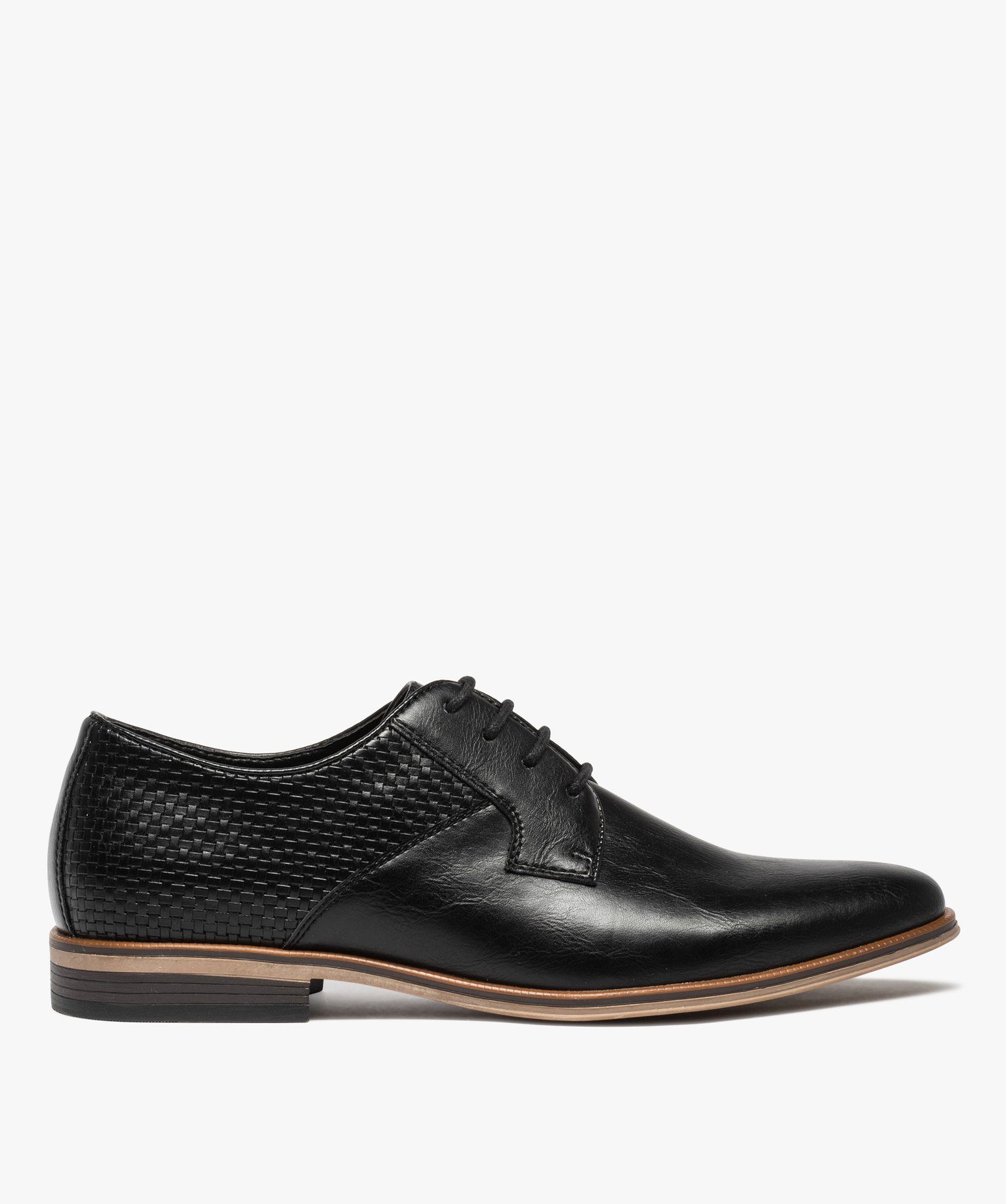 Derbies homme unis en matière lisse avec effet tressé noir | GEMO
