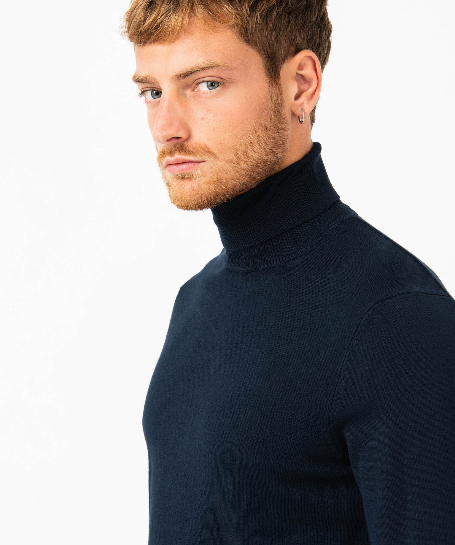 Pull à col roulé en maille fine homme marine | GEMO