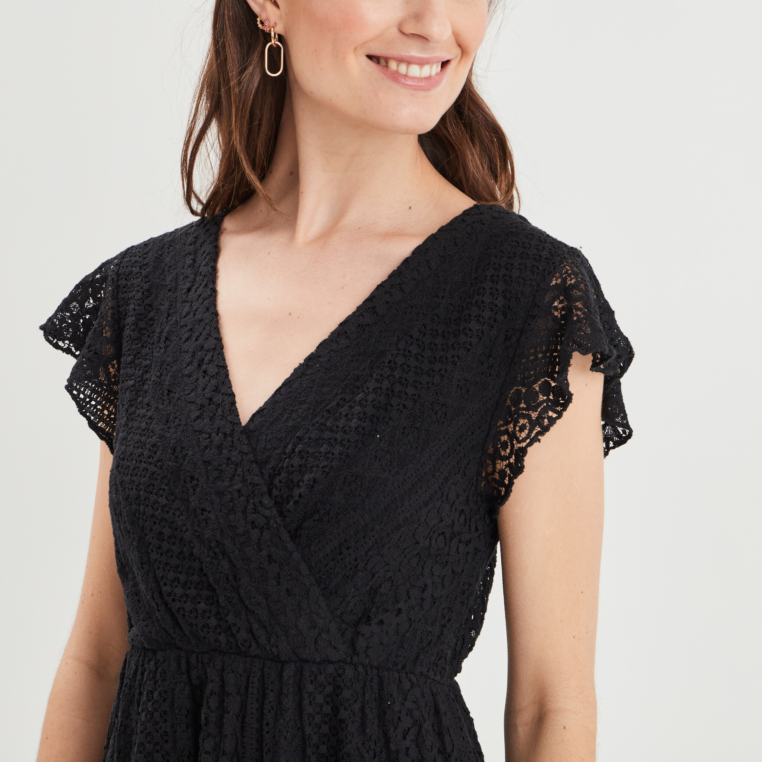 Robe évasée en dentelle noir femme | La Halle