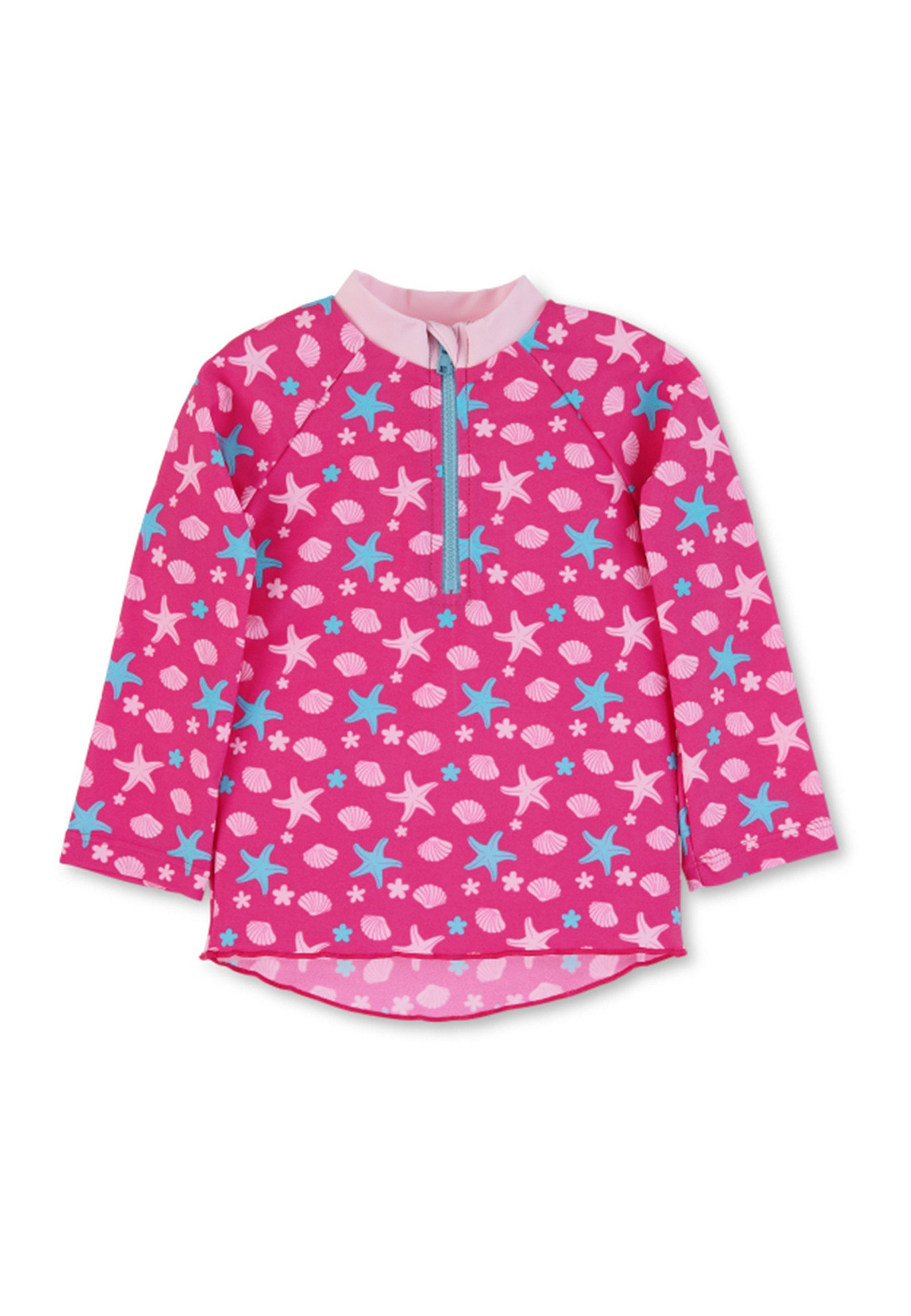 Sterntaler® Badeanzug Langarm-Schwimmshirt Seesterne Schwimmshirt Kinder - Langarm-Schwimm Shirt in Magenta mit Muscheln und Seesternen, UV-Schutz 50+ Badeshirt Baby Mädchen mit Frontzipper und Kinnschutz