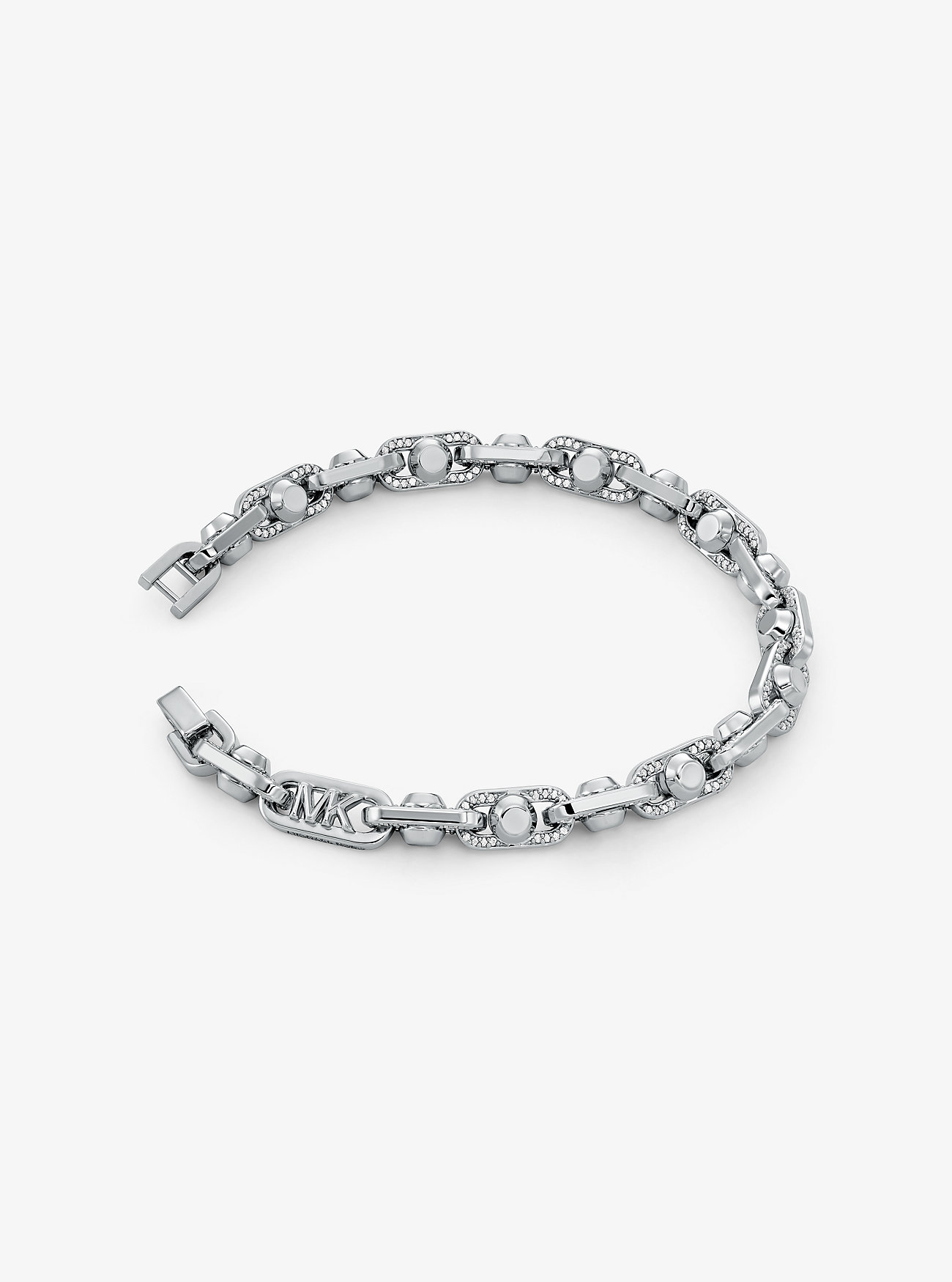 Astor Link Medium Precious Metal-Plated Brass Pavé Bracelet - SILVER