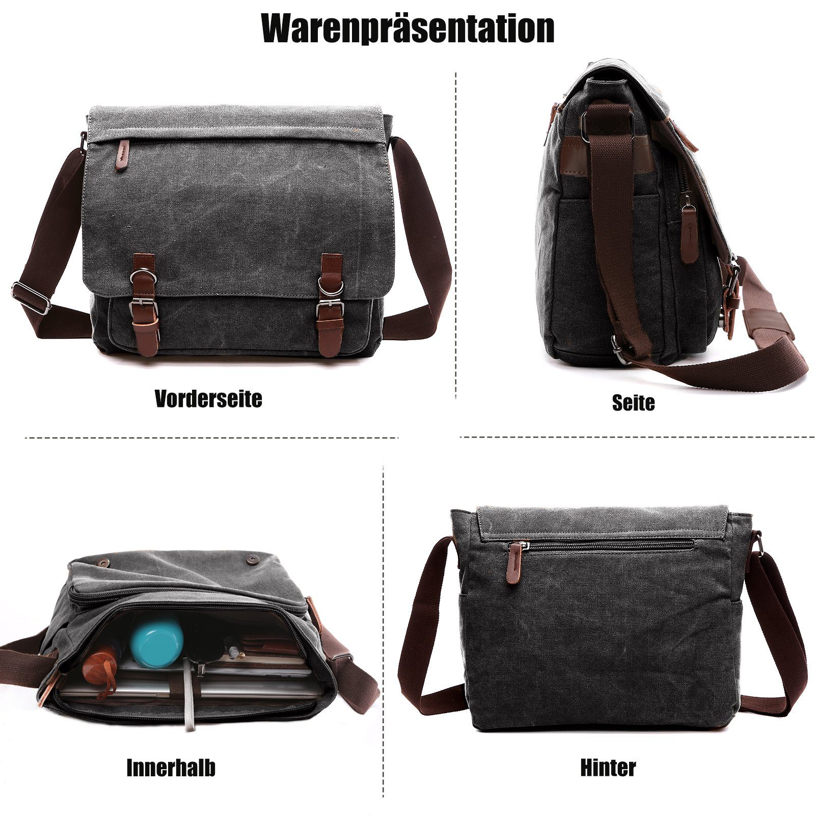 TAN.TOMI Umhängetasche Umhängetaschen Herren aus Canvas Schultasche Laptoptasche, für Laptop Arbeitstasche groß