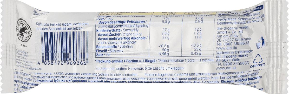 Proteinriegel 50%, Crispy White Chocolate Geschmack, 45 g