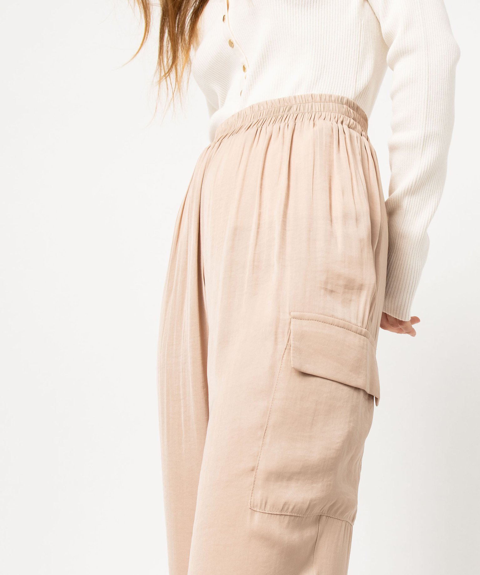 Pantalon cargo en matière satinée femme beige | GEMO