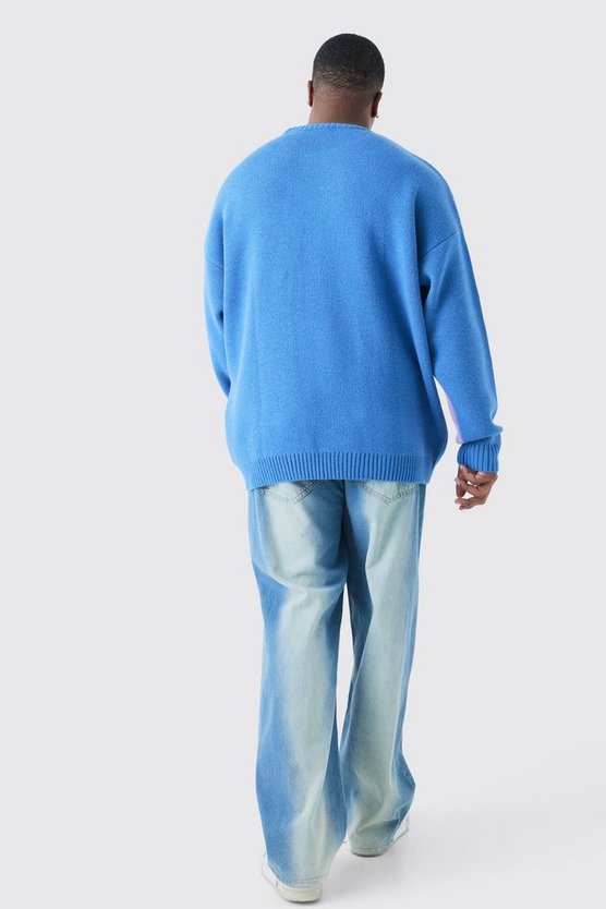 Plus Oversize Worldwide Strick-Pullover in Dunkelblau