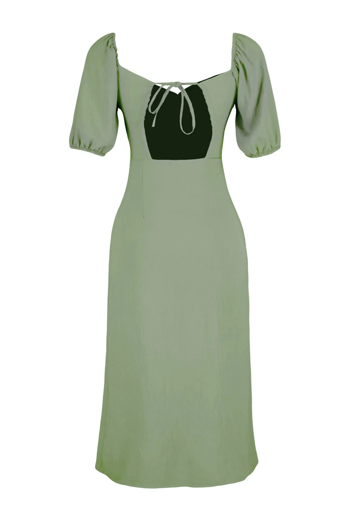 Trendyol Collection  Khakifarbenes, figurbetontes Midi-Webkleid mit Schlitz hinten TWOSS23EL01164