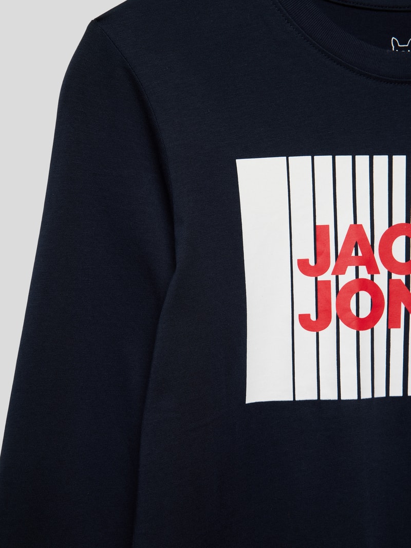 Longsleeve mit Label-Print Modell 'PLAY' in marineblau
