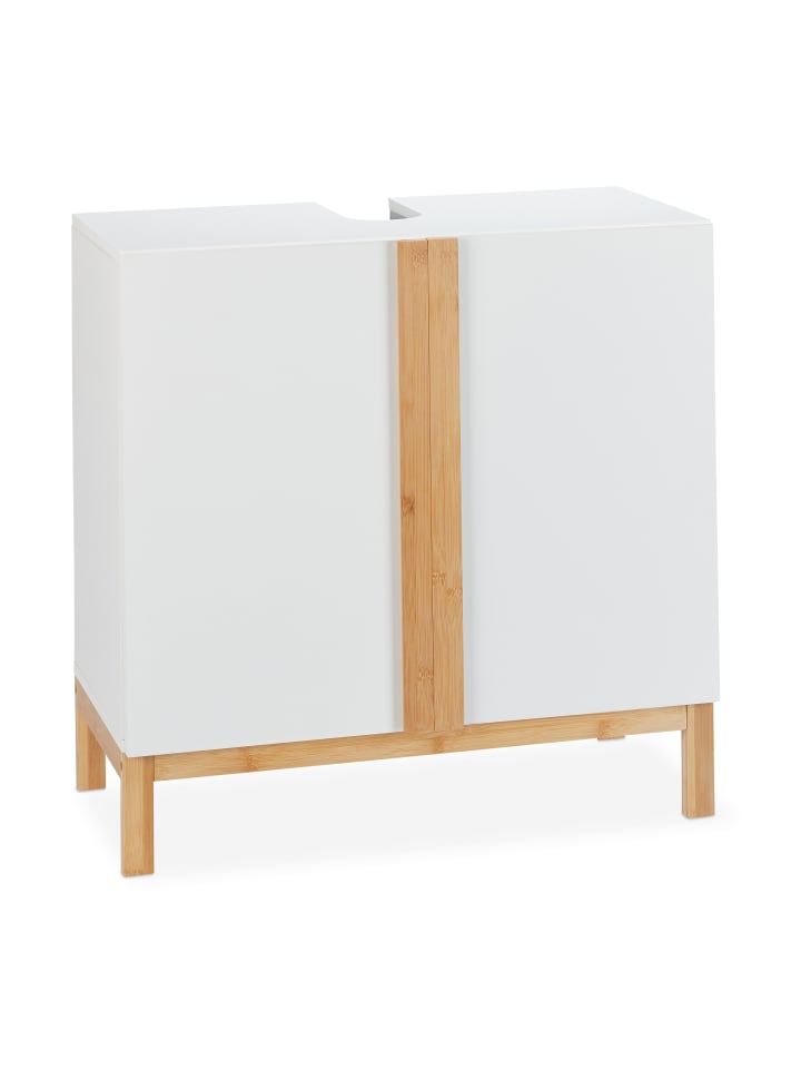 relaxdays Waschbeckenunterschrank in Weiß/Natur - (B)60 x (H)60,5 x (T)30,5 cm günstig kaufen onesize