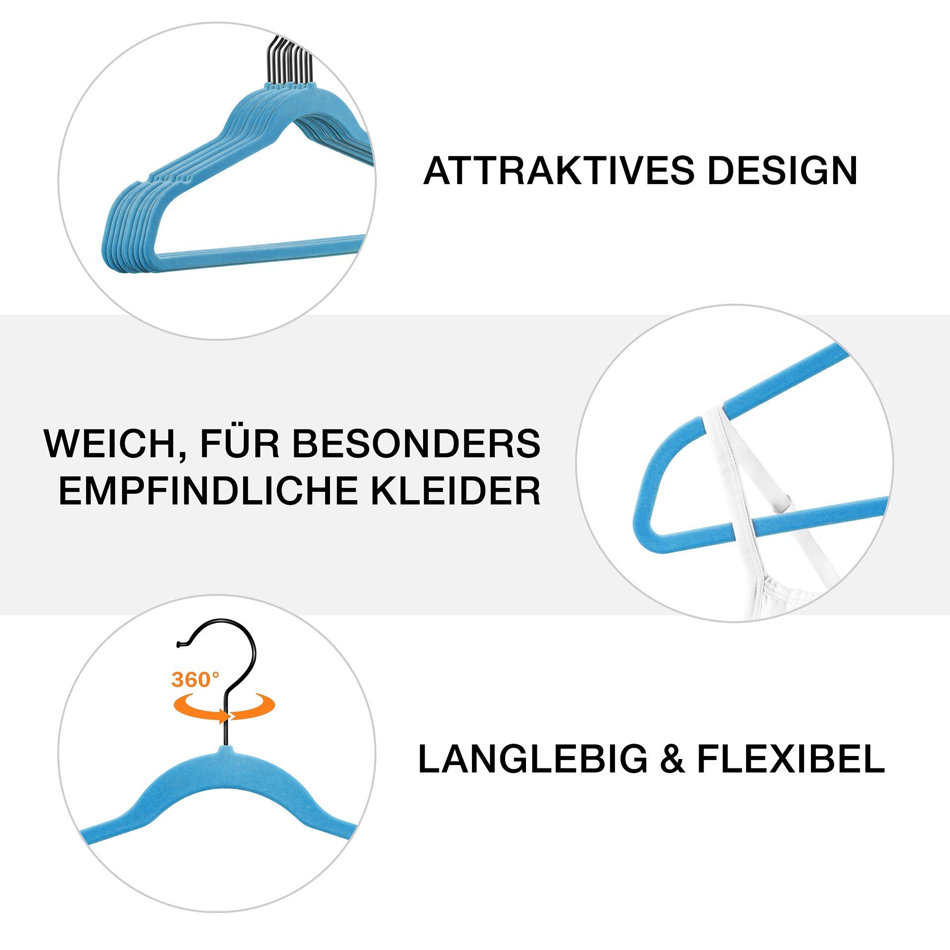 StickandShine Kleiderbügel 100 Stück Samt Kleiderbügel mit Schwarzem Haken in verschiedenen Farben zur Wahl (100er Set)