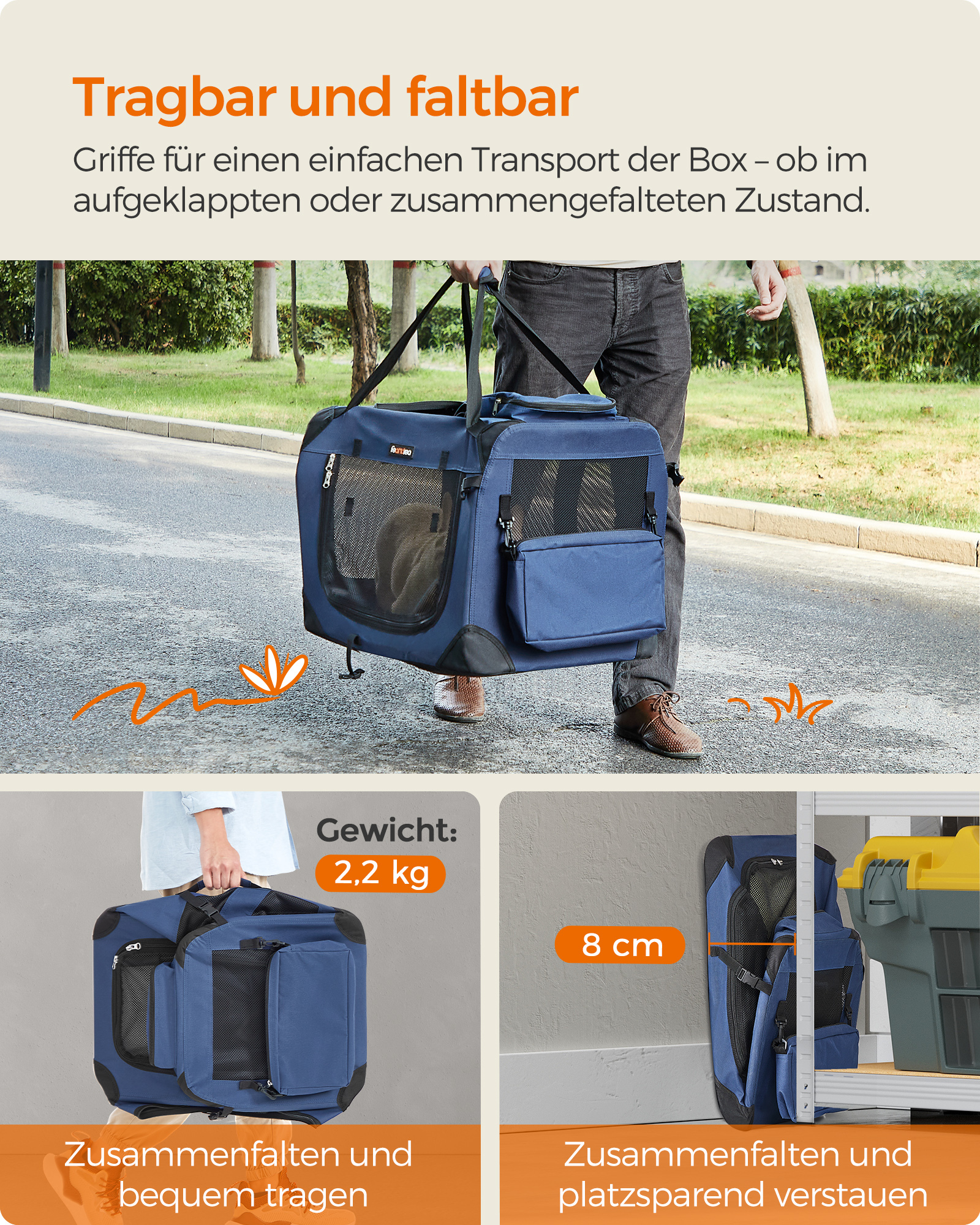 FEANDREA Transportboxen & Gitterboxen FEANDREA S-XXXL Transportbox Oxford-Gewebe dunkelblau 50 cm, 35 cm, 35 cm