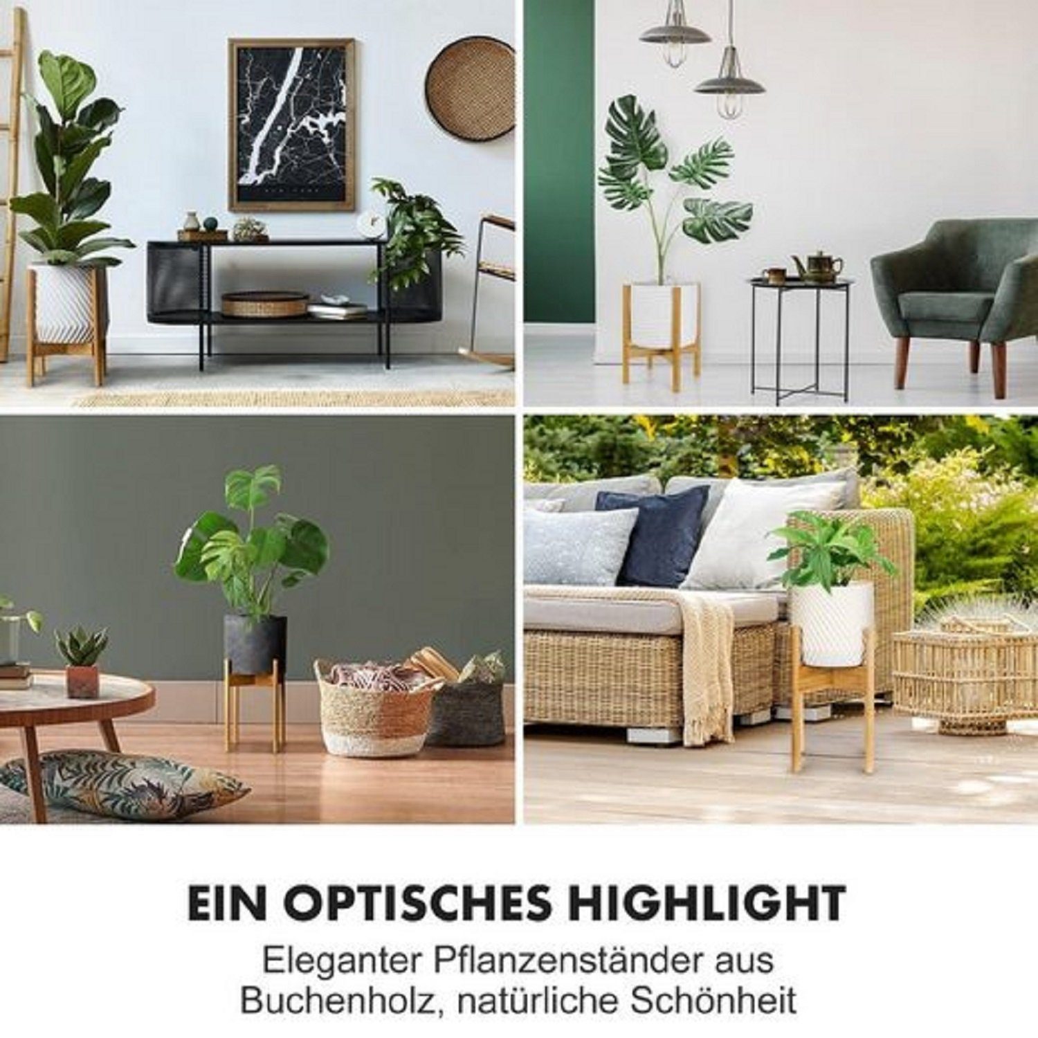 Kpaloft Blumenständer 3er Set Pflanzenregal Buchenholz, Blumenständer höhenverstellbar, Wohnung & draußen, Pflanzenständer