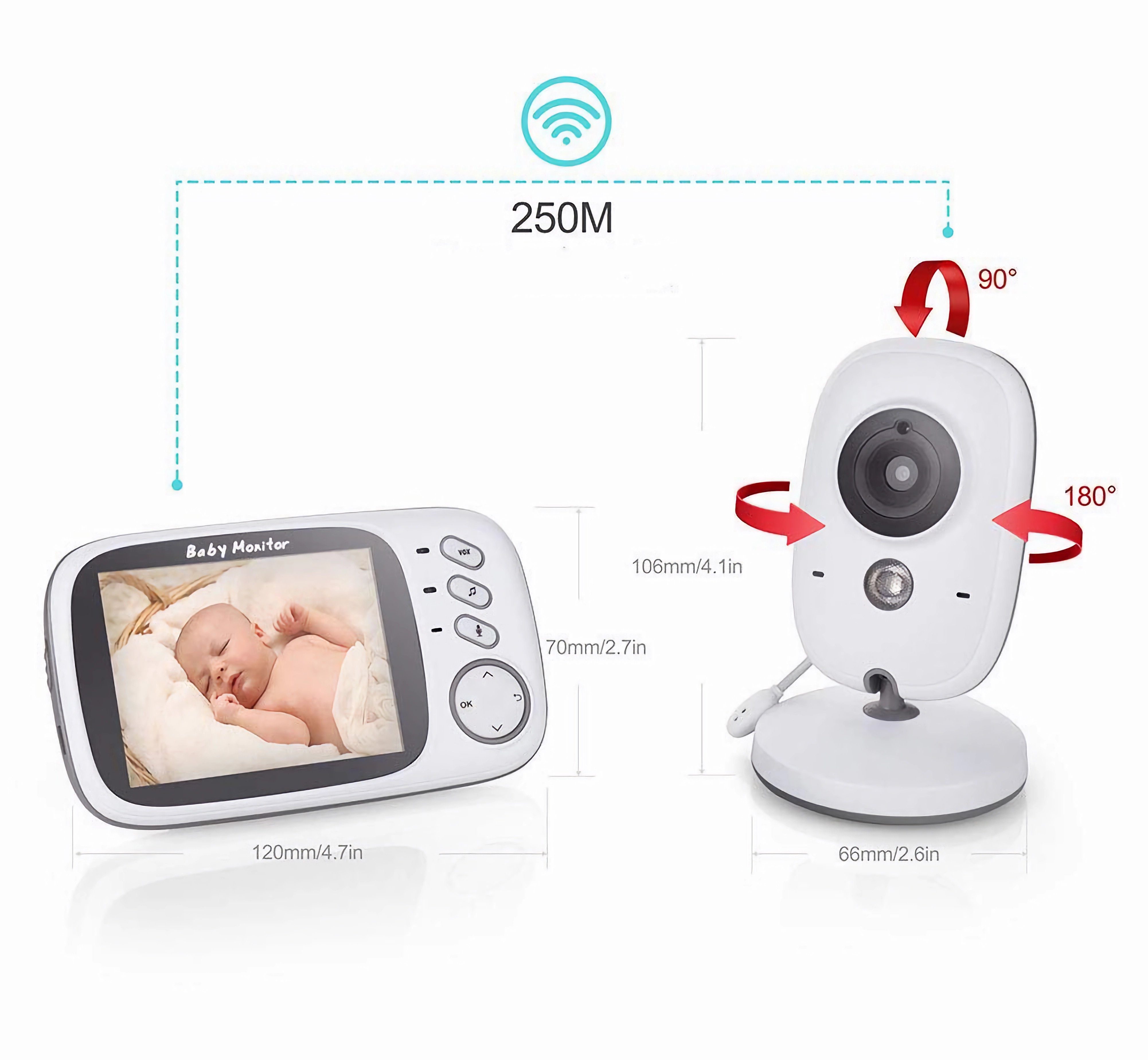 BUMHUM Video-Babyphone Video-Babyphone Babyphone mit Kamera, Infrarot-Nachtsicht, Extra Großer 3.2-Zoll-LCD-Bildschirm, Temperaturanzeige, Schlaflieder, Zwei-Wege-Audio, Gegensprechfunktion