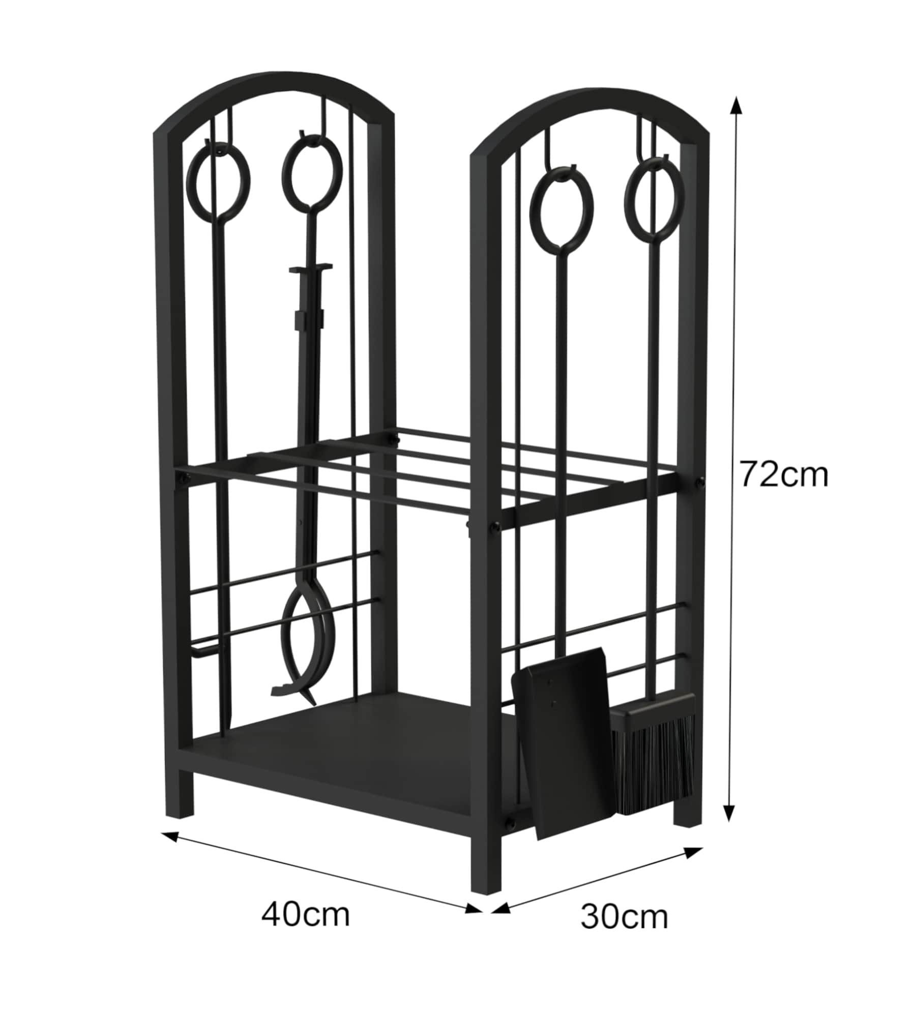 DanDiBo Kaminholzregal Kaminholzregal Metall Schwarz 72 cm mit Kaminbesteck Kaminholzständer