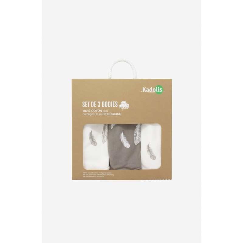 Lot de 3 Body manches courtes en Coton Bio à motifs plumes