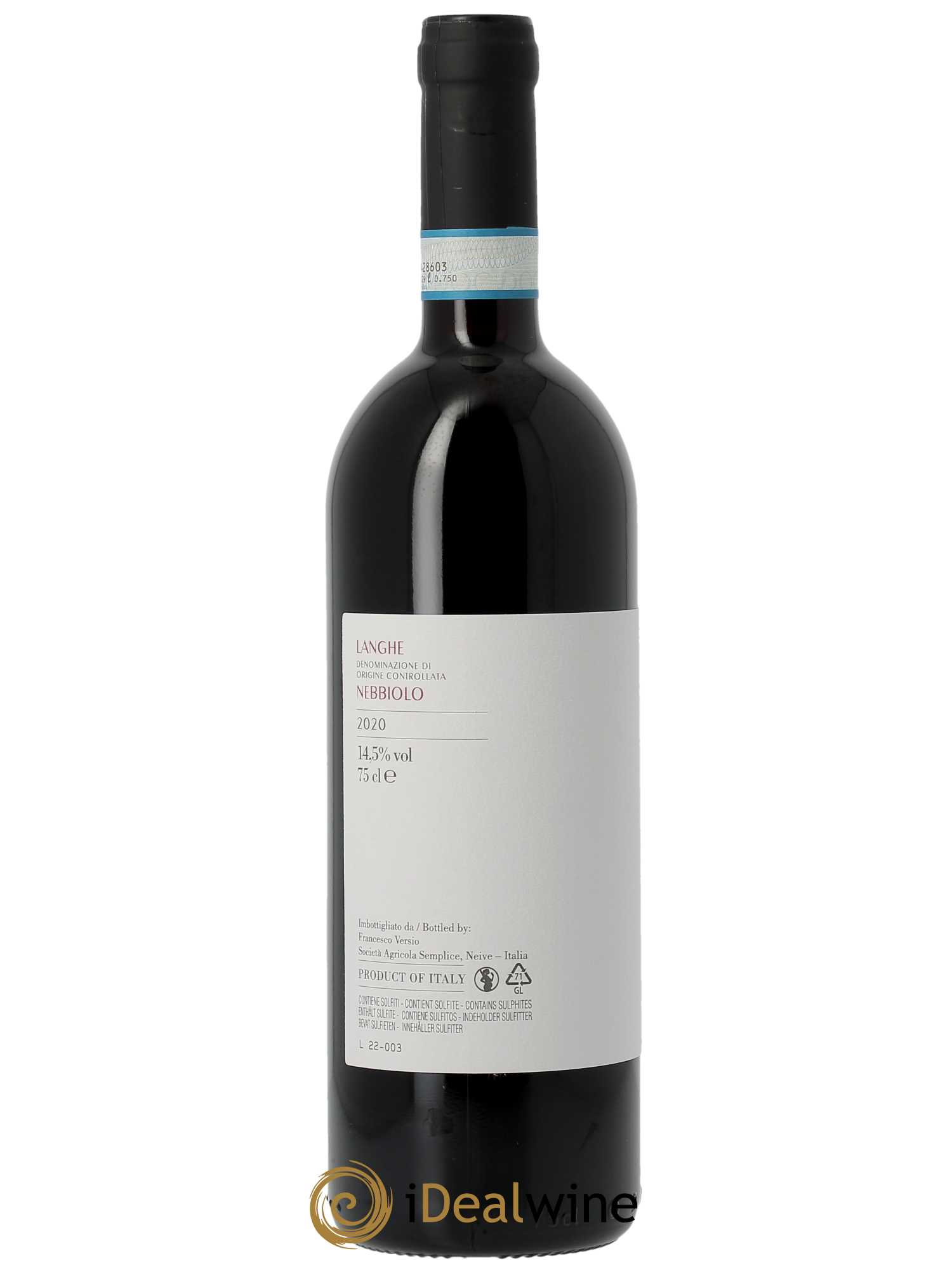 Langhe Nebbiolo DOC Francesco Versio  2020 - Lot de 1 Bouteille