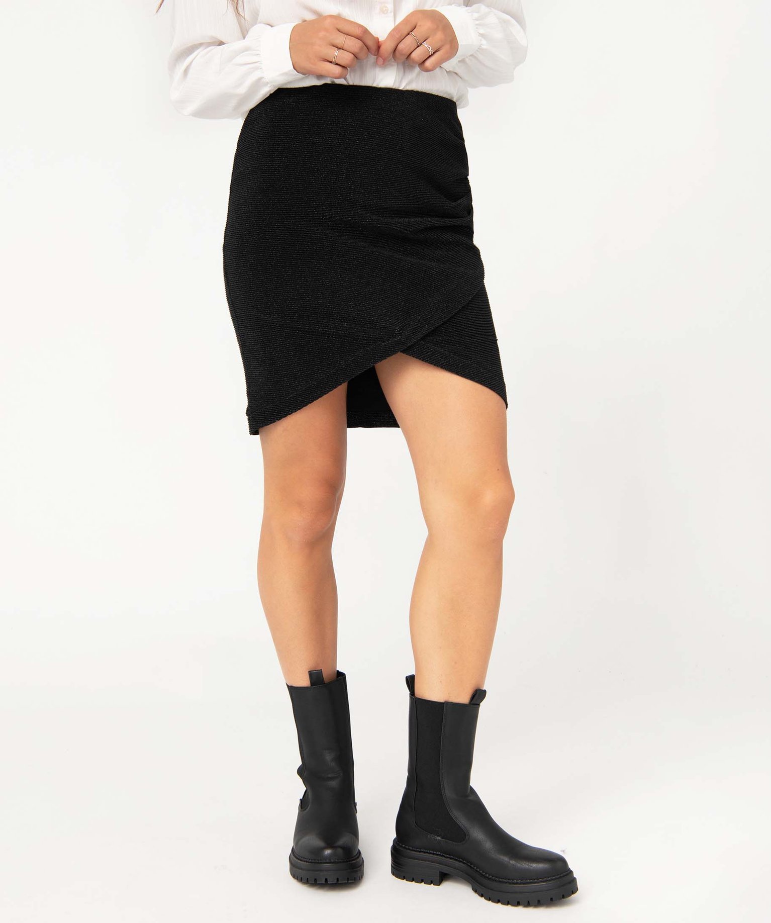 Jupe femme pailletée effet croisé drapé noir | GEMO
