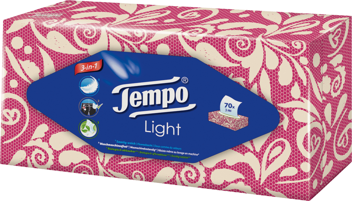 Tempo Taschentücher Light Box, 70 St