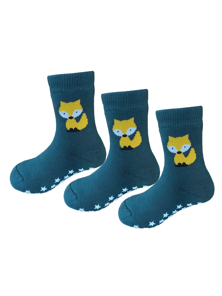 Yalion 3er-Set: Antirutschsocken Vollplüsch Fuchs in Grün  günstig kaufen