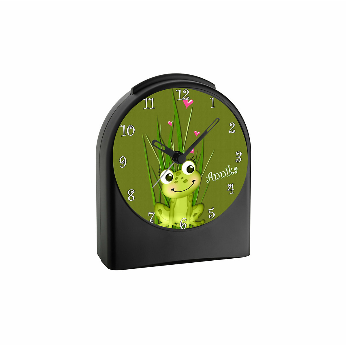 Kinder Funkwecker personalisiert mit Namen Frosch Atom-/Funkuhr, 12-Stunden-Anzeigeformat, Schlummerfunktion, Nachtlicht, Geräuschlos/Ohne Ticken