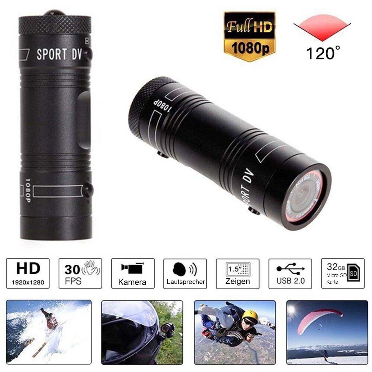 götäzer F9 Actionkamera HD Action Cam (Taschenlampe, Fahrrekorder, Außenkamera)