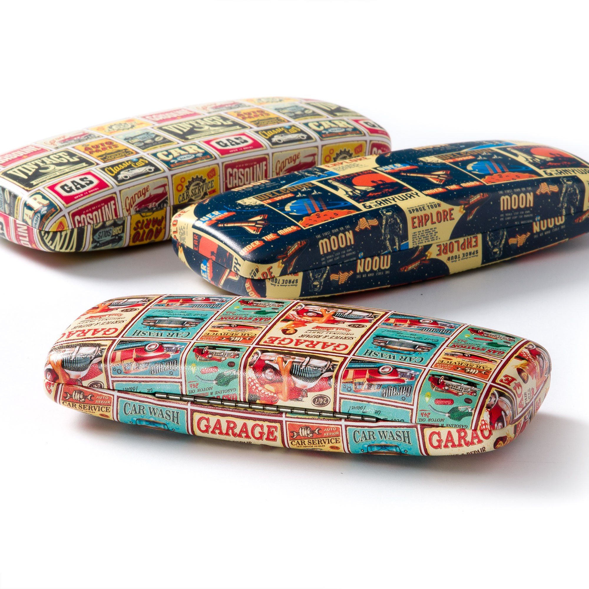 FEFI Brillenetui Stabiles Hardcase, Motiv: “VINTAGE“, inklusive Mikrofasertuch