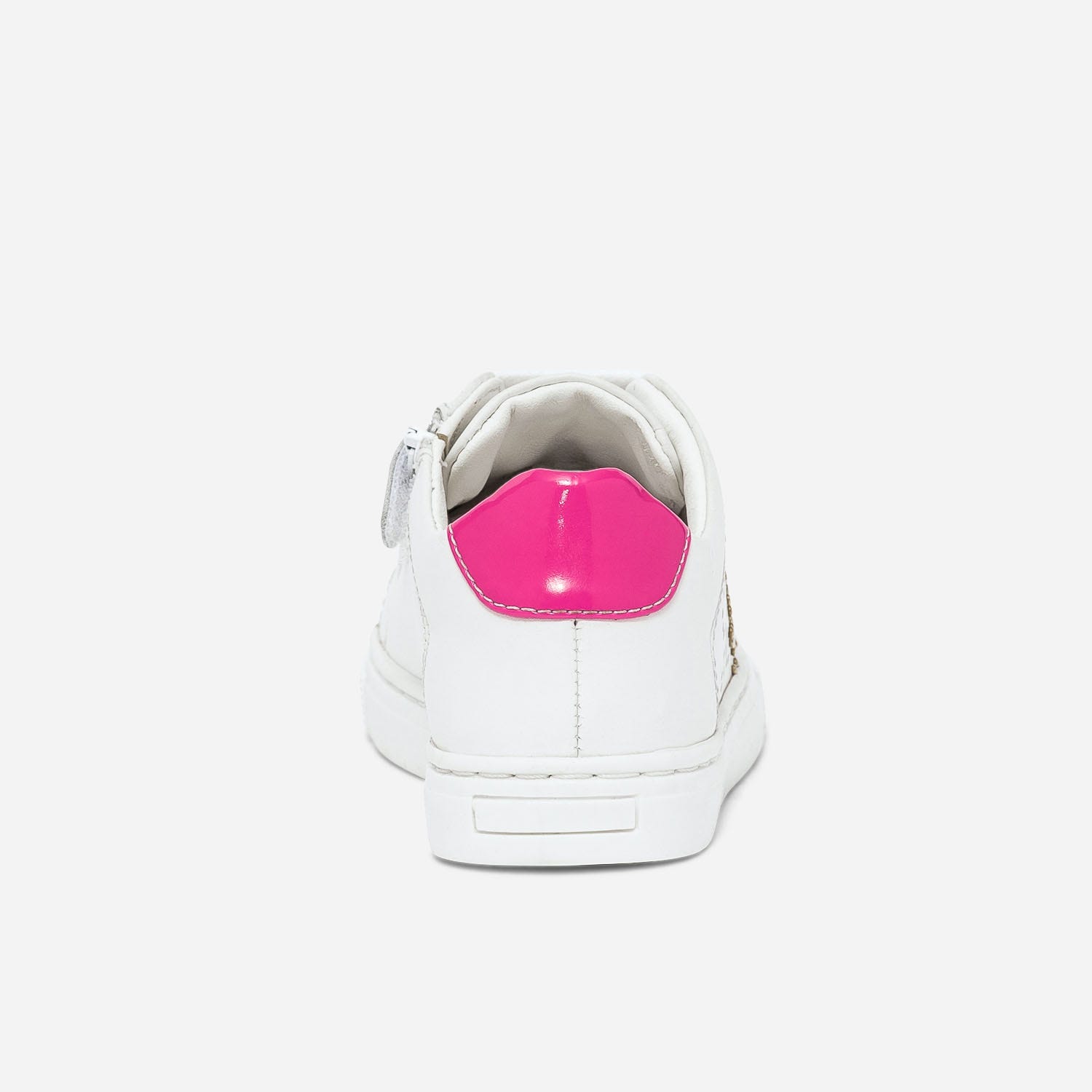 Tennis BUGGY blanche en cuir à contrefort rose fluo verni