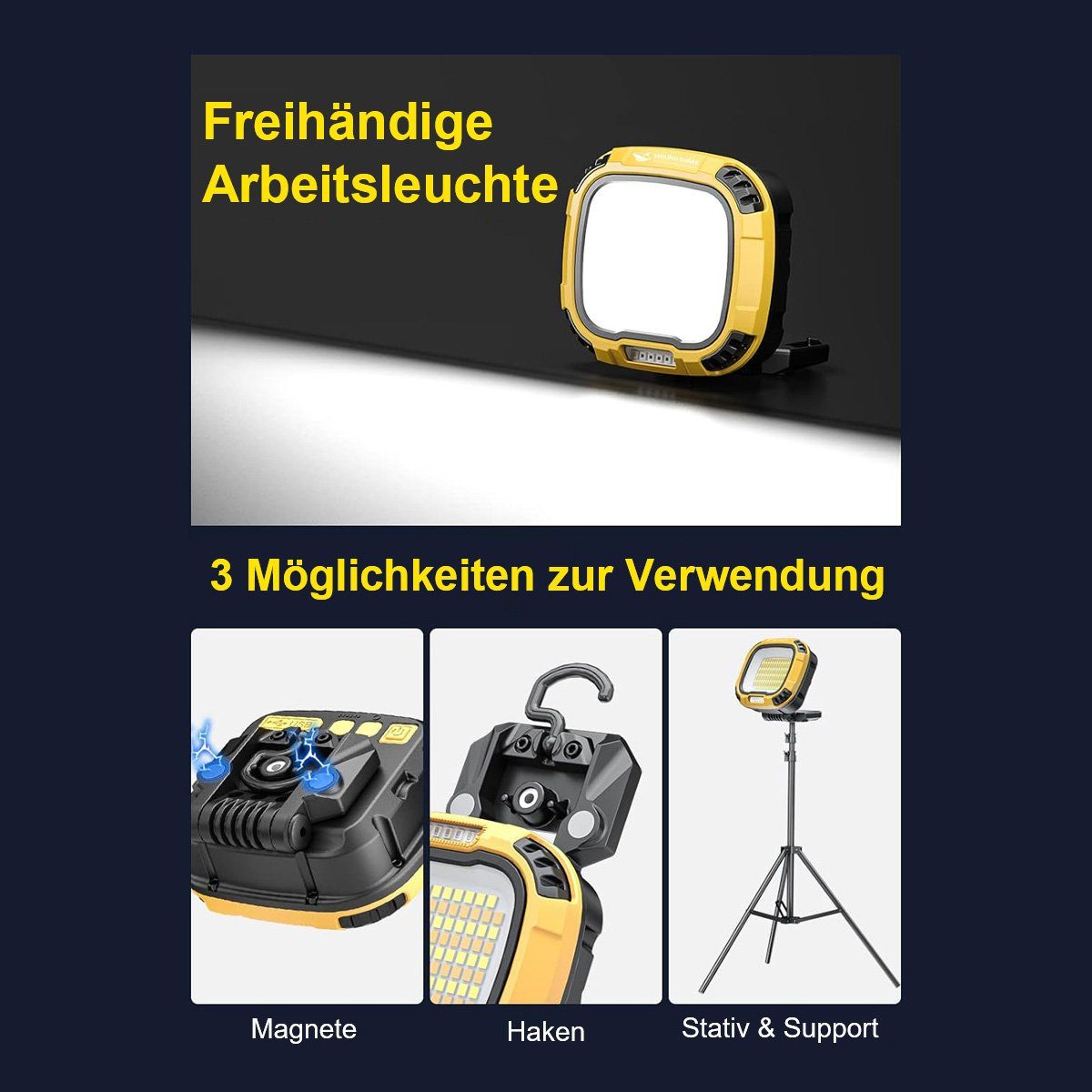 yozhiqu Baustrahler Neue funktionierende COB-Campingleuchte mit eingebauter Batterie, Wiederaufladbare LED-Taschenlampe für Zelte im Freien