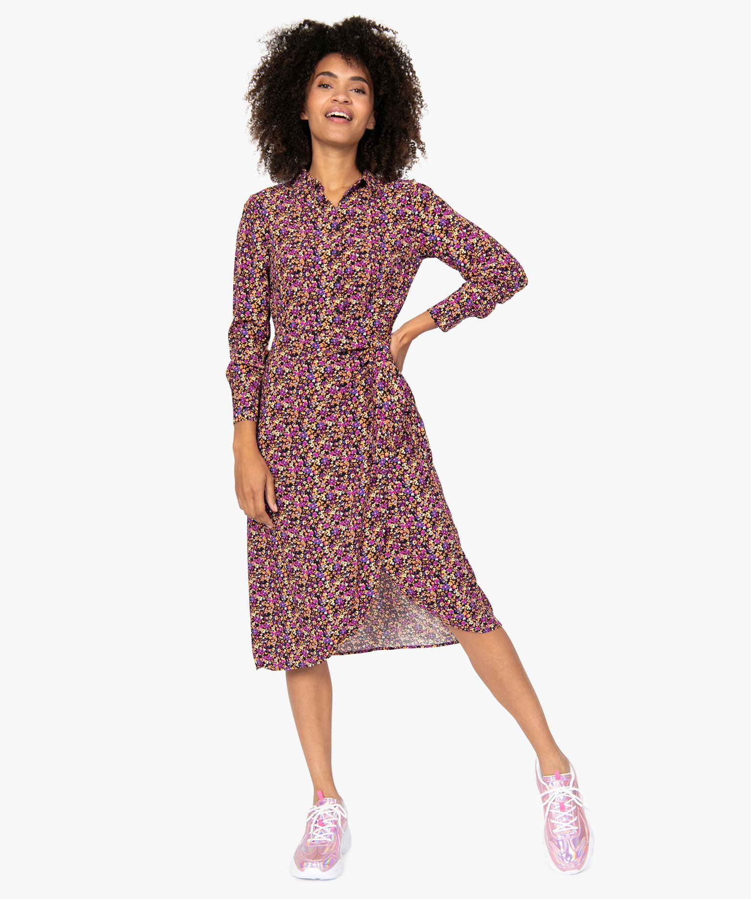 Robe chemise femme imprimée à jupe portefeuille | GEMO