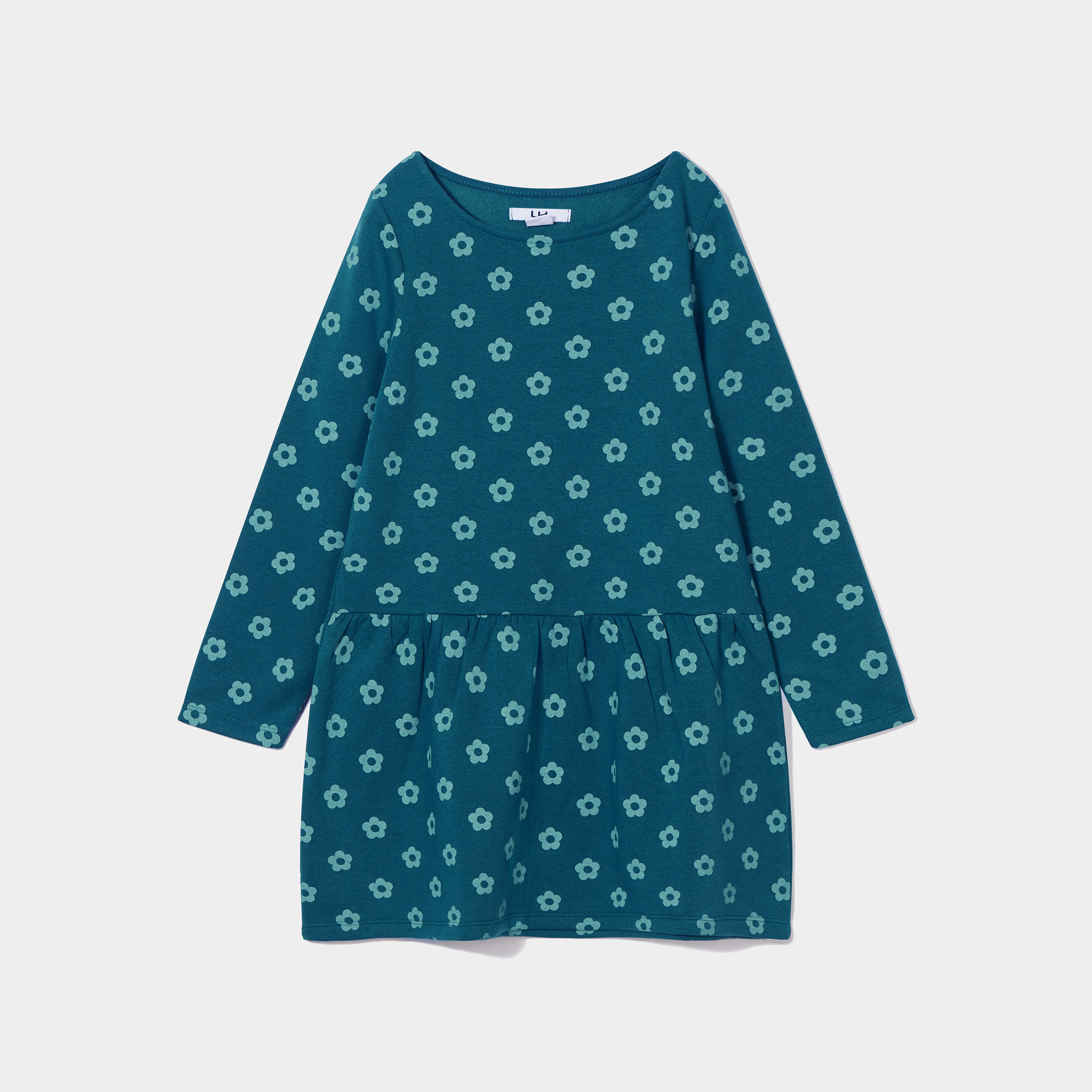 Robe molleton volantée manches longues vert foncé fille | La Halle