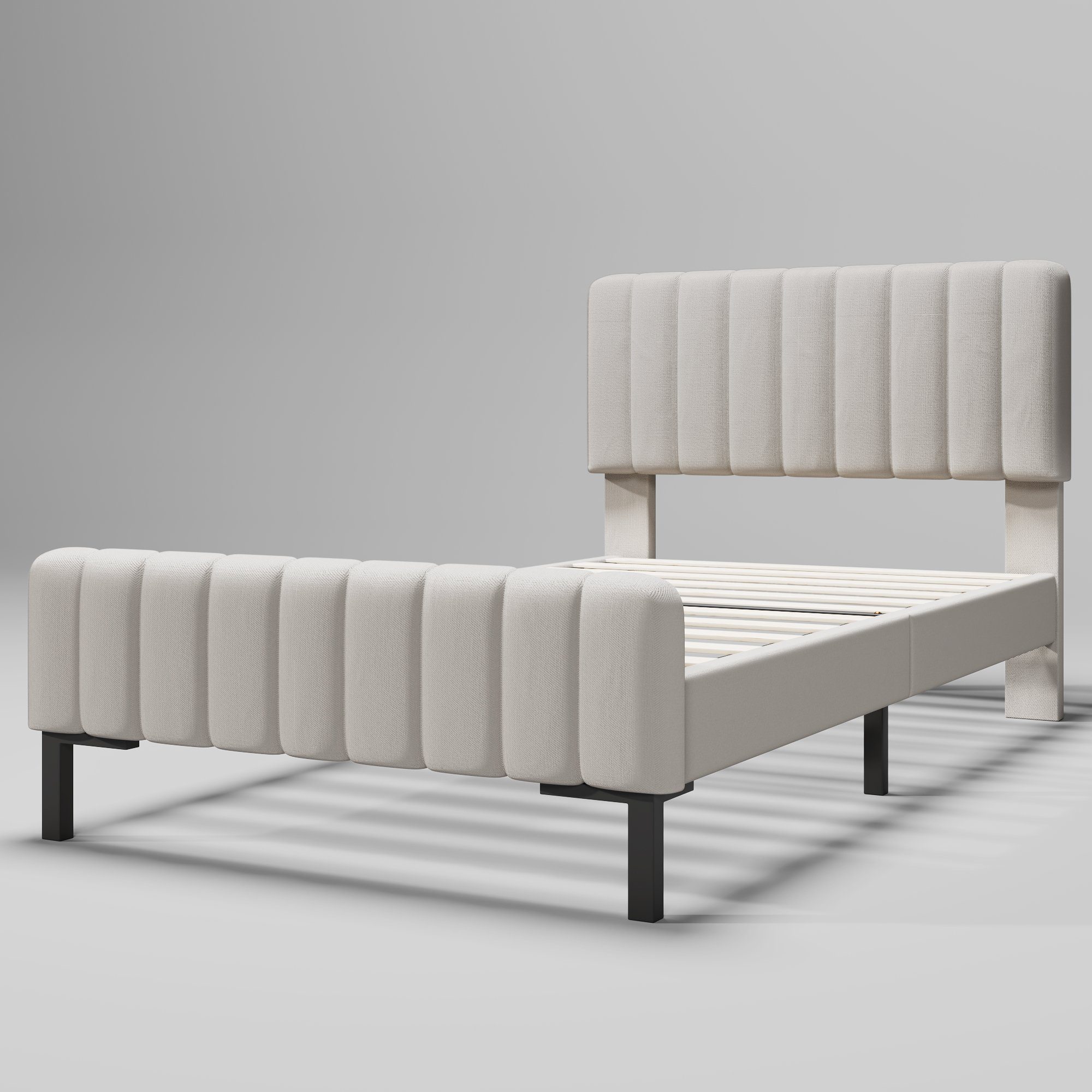 Flieks Polsterbett, Einzelbett verstellbares Kopfteil Leinen 90x200cm