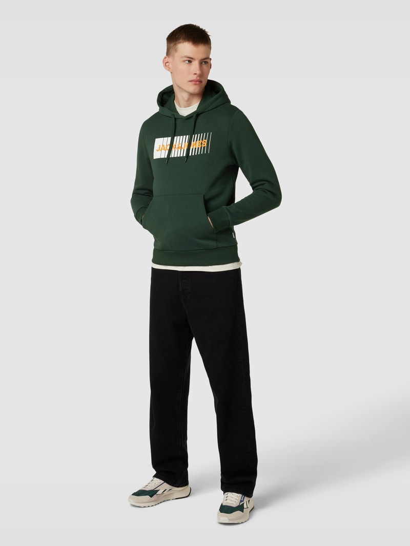 Hoodie mit Label-Print Modell 'ECORP' in olivgrün