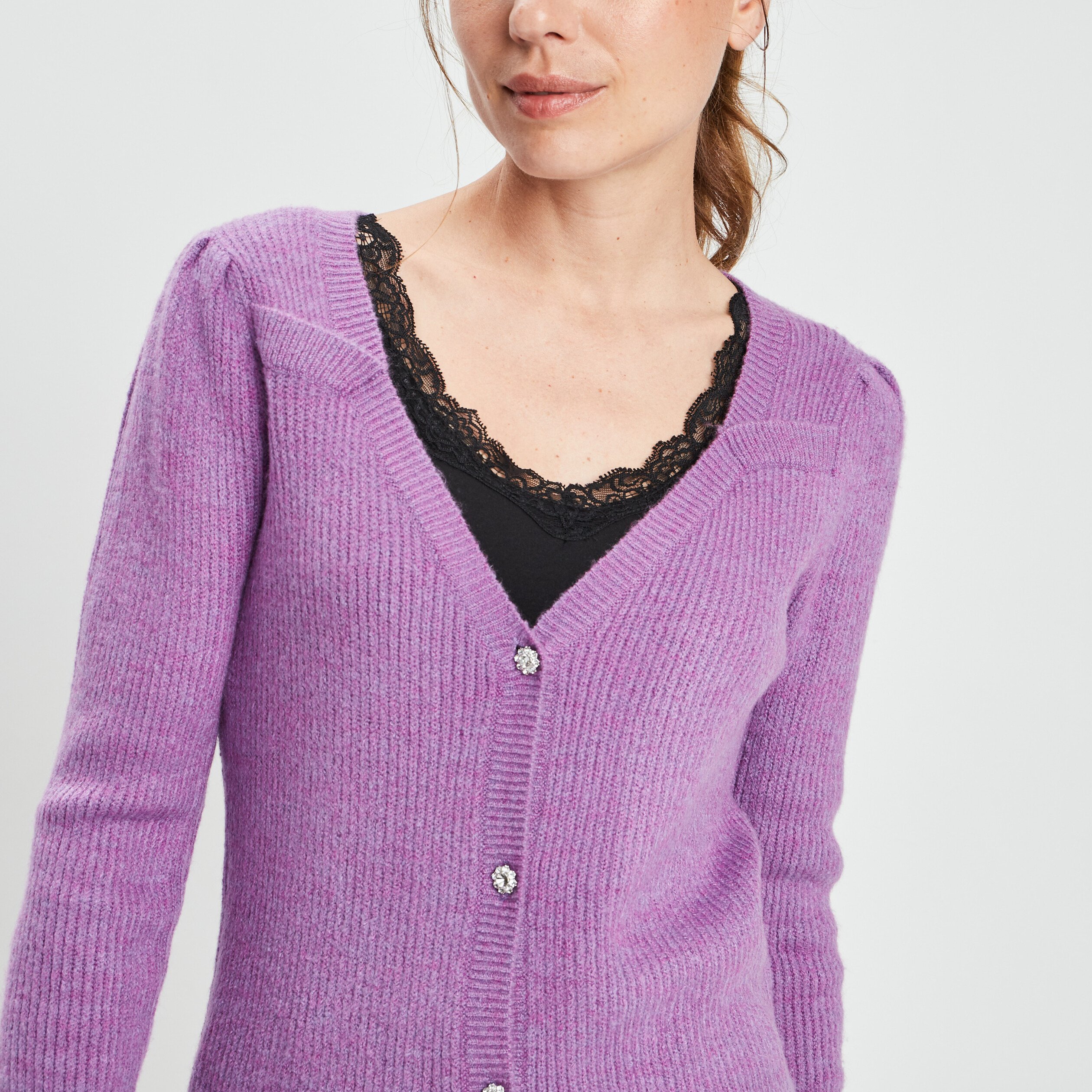 Gilet boutonné avec col en V violet femme | La Halle