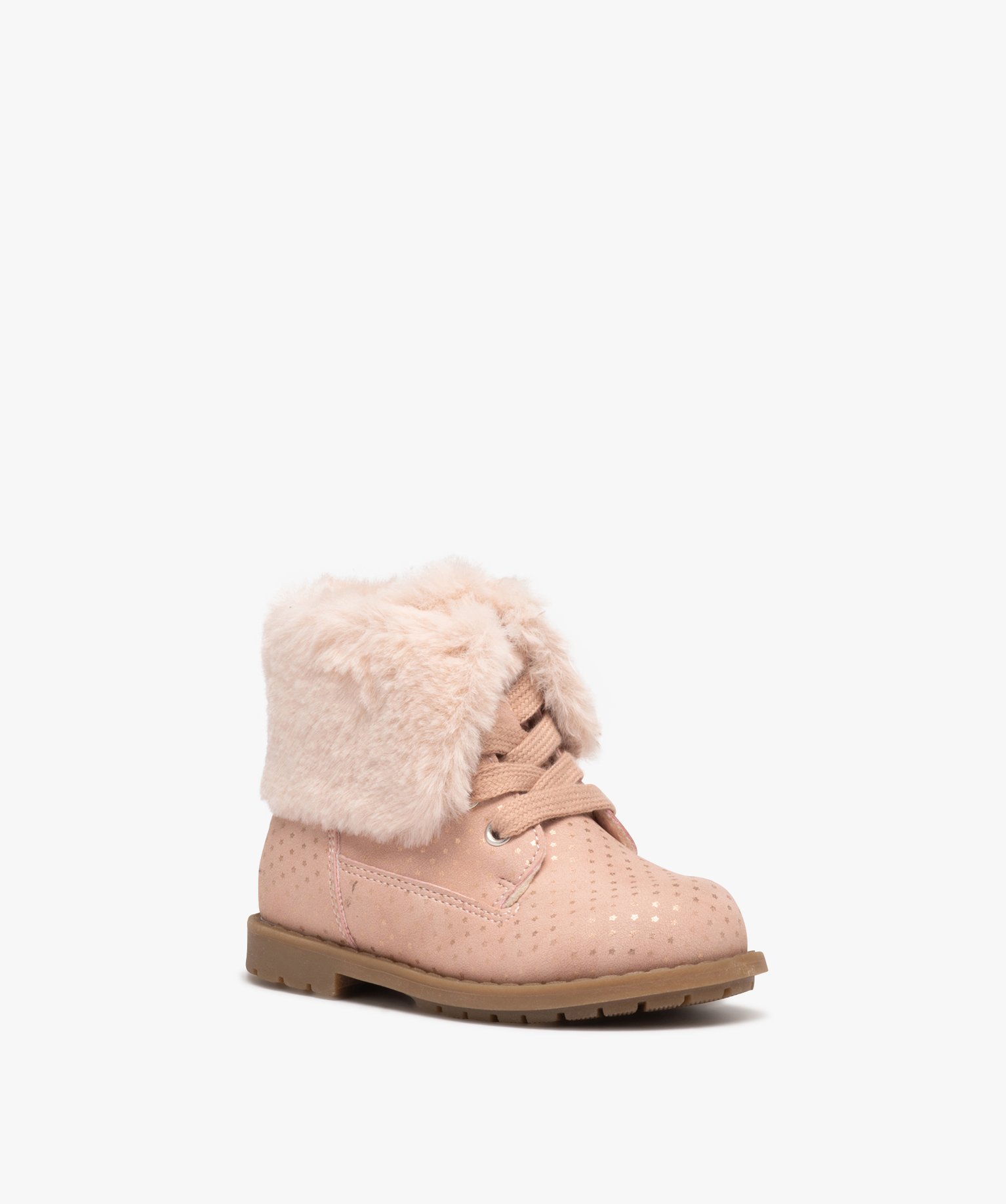 Boots bébé fille à motifs étoiles et col fourré rose | GEMO