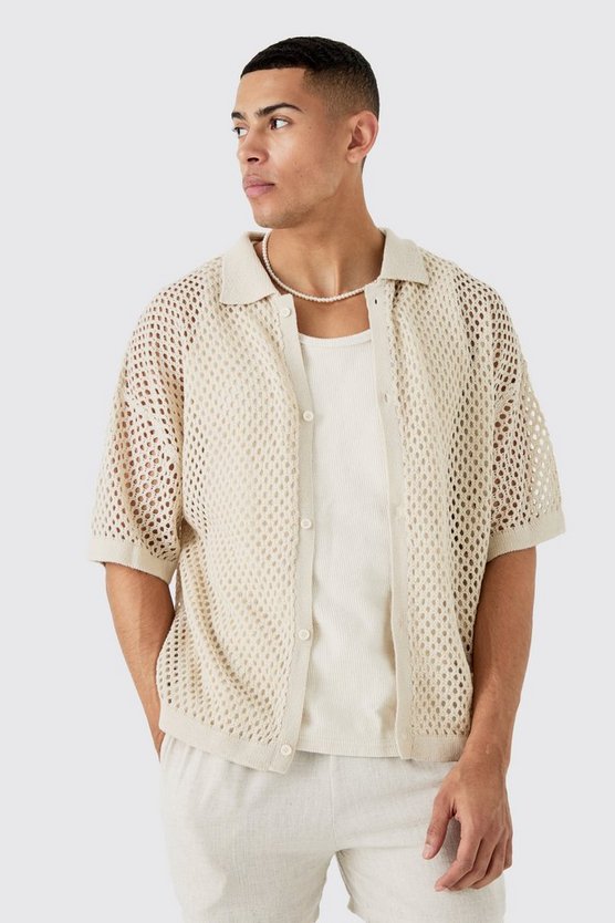 Kastiges gehäkeltes Oversize Hemd