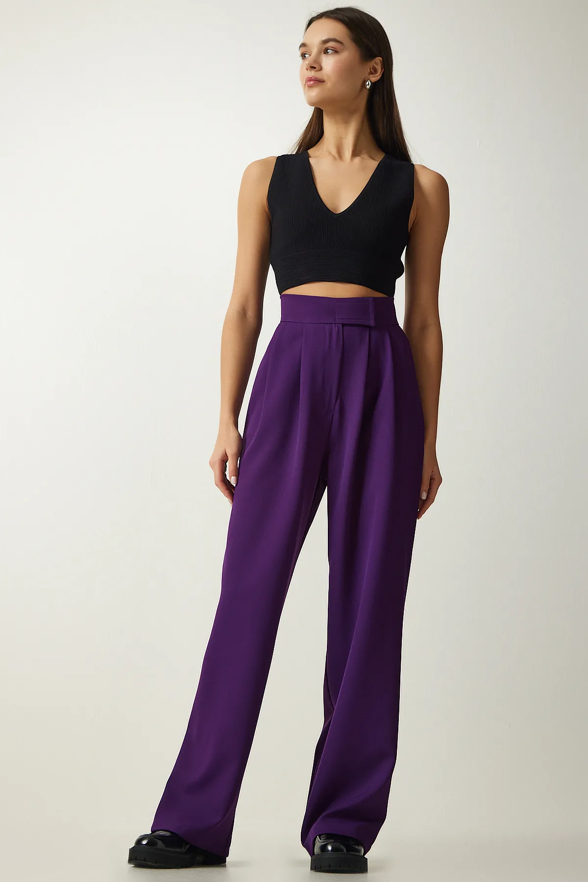 Happiness İstanbul  Damen-Pflaumen-Taillen-Klettverschluss-Lose-Hose YL00001