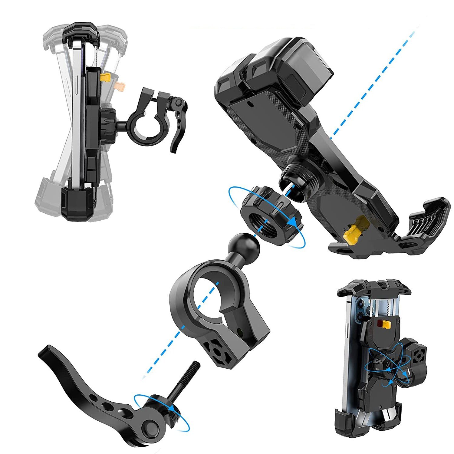 zggzerg Handyhalter für Motorrad Fahrrad 360 Drehung iPhone Samsung Smartphone Handy-Halterung, (bis 7,00 Zoll, Für iPhone / Samsung / Huawei / XIAOMI Serie Telefon, 360° Verstellbare)