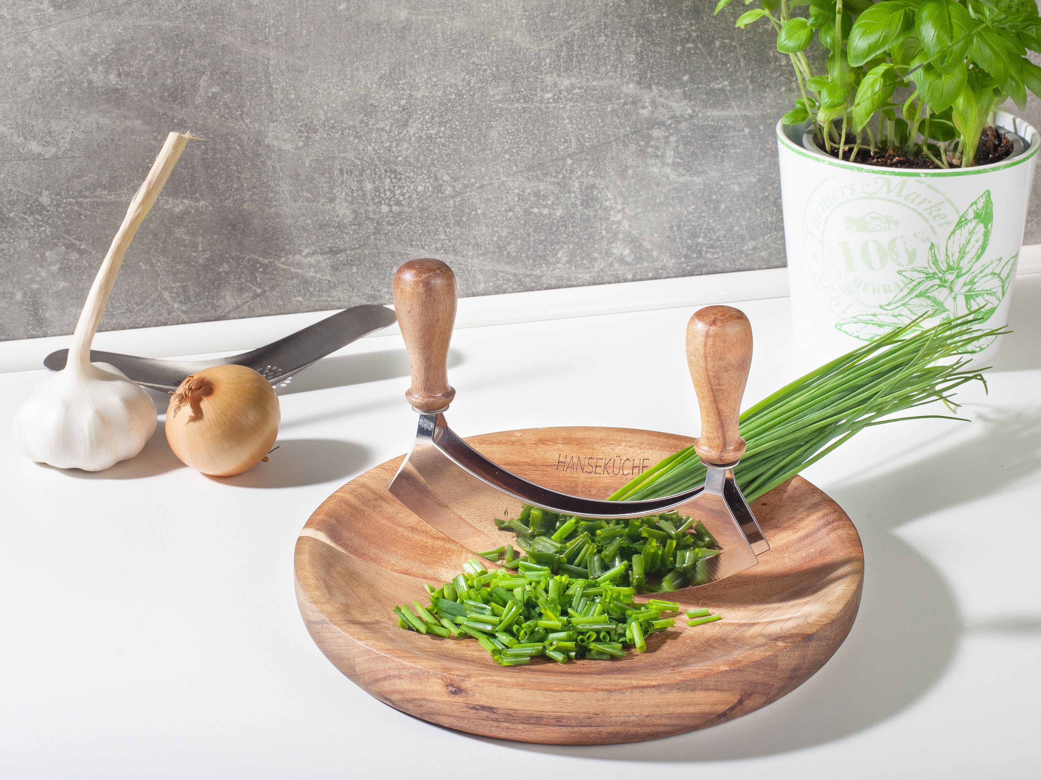 Hanseküche Wiegemesser Wiegemesser mit Brett – FSC®-zertifiziert, Nachhaltig, Ergonomisch Geformt, Langlebig