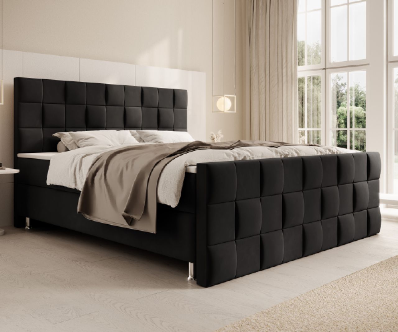IHG Boxspringbett Tarifa 180x200cm Velour Schwarz / SL 3 / Deren 22