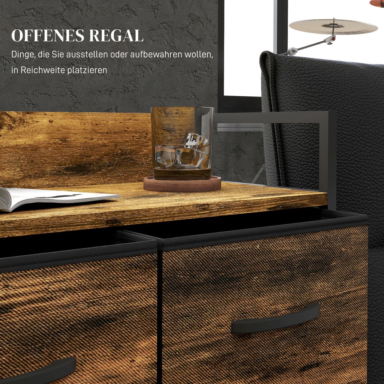 HOMCOM Kommode, Sideboard mit 4 Faltbaren Schubladen aus Stoff, Regal und Griff