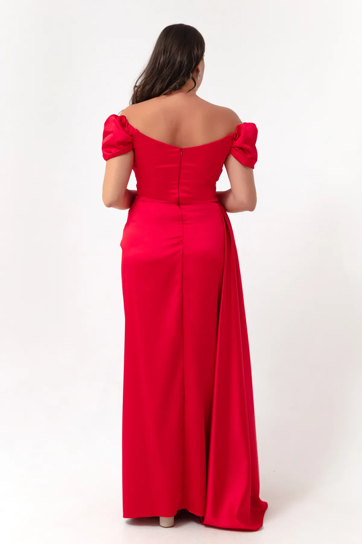Lafaba  Rotes Abendkleid und Abschlusskleid aus Satin mit U-Boot-Ausschnitt für Damen