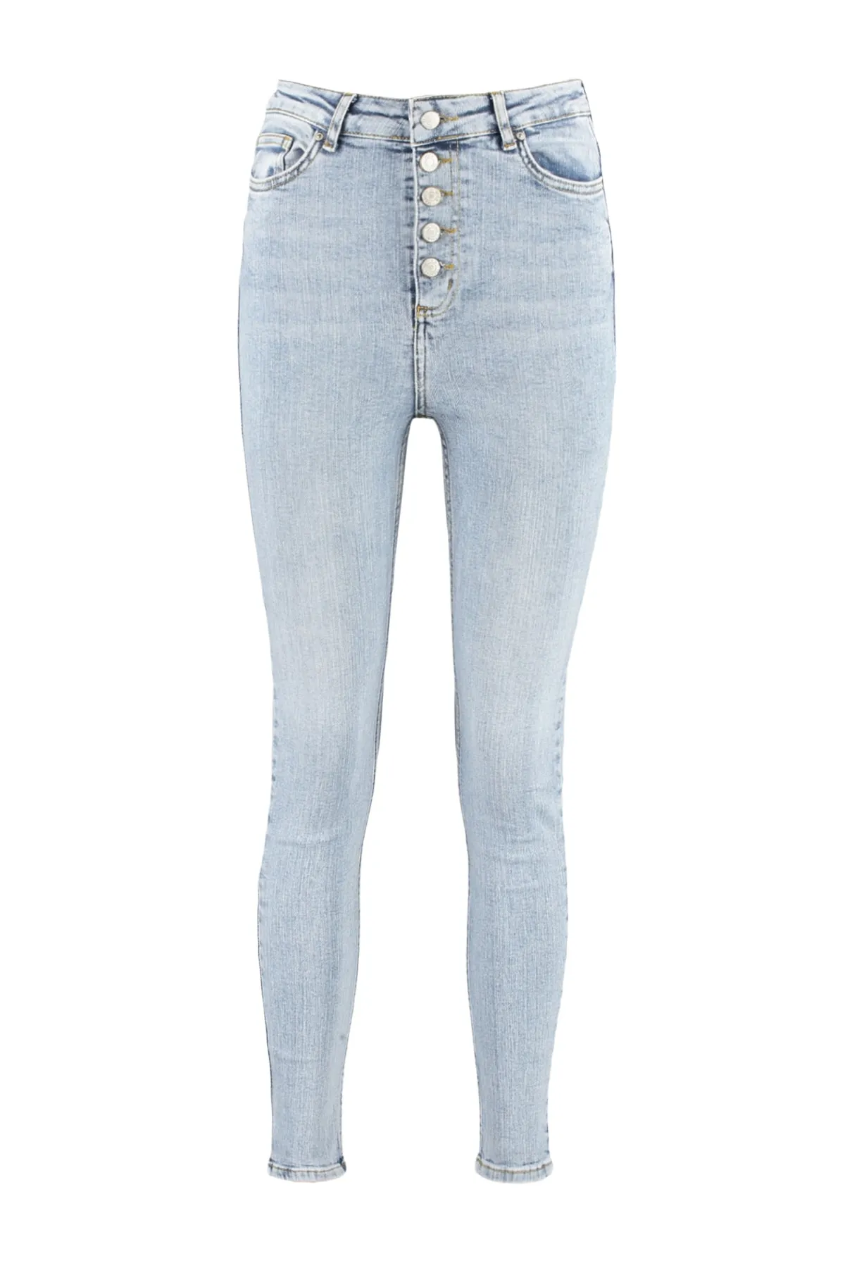 Trendyol Collection  Blaue Skinny Jeans mit Knopfleiste vorn und hoher Taille TWOSS23JE00077